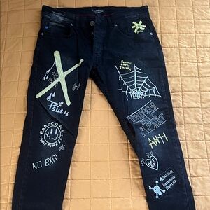 XWay Denim Men's Black Graphic Jeans